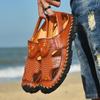 Men Genuine Leather Shoes Men's Sandals Durable Handmade Stitching Close Toe Non Slip Shoes For Indoor Outdoor Beach