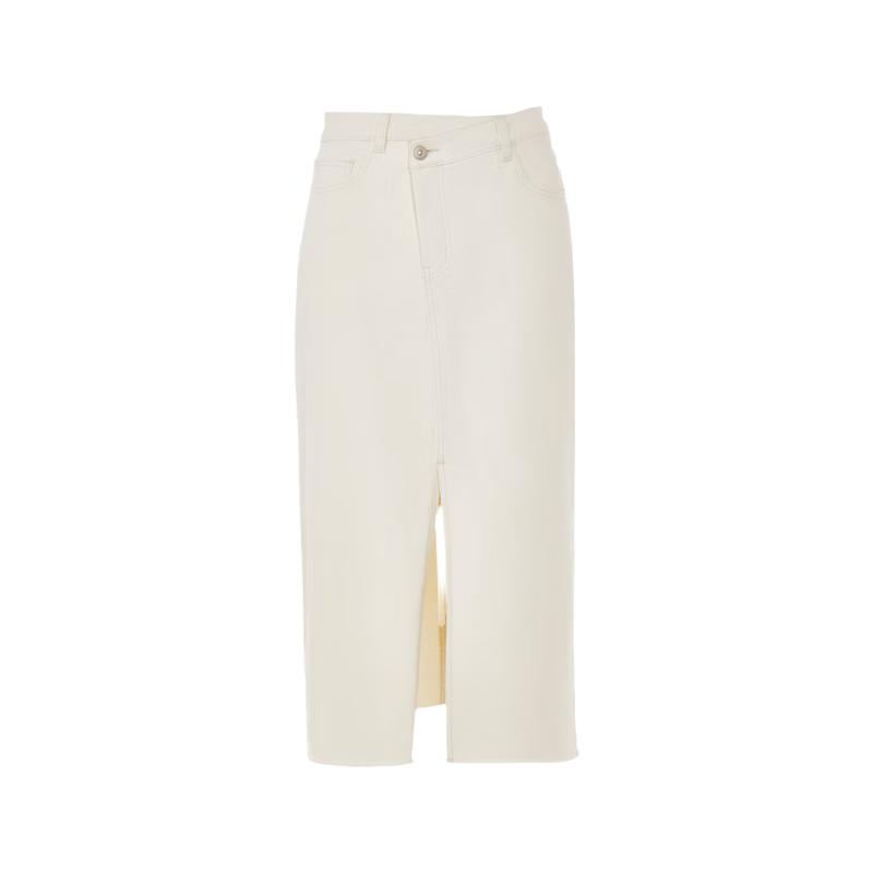 Lancy Women s White Commuter Front Slit Straight Denim Skirt M