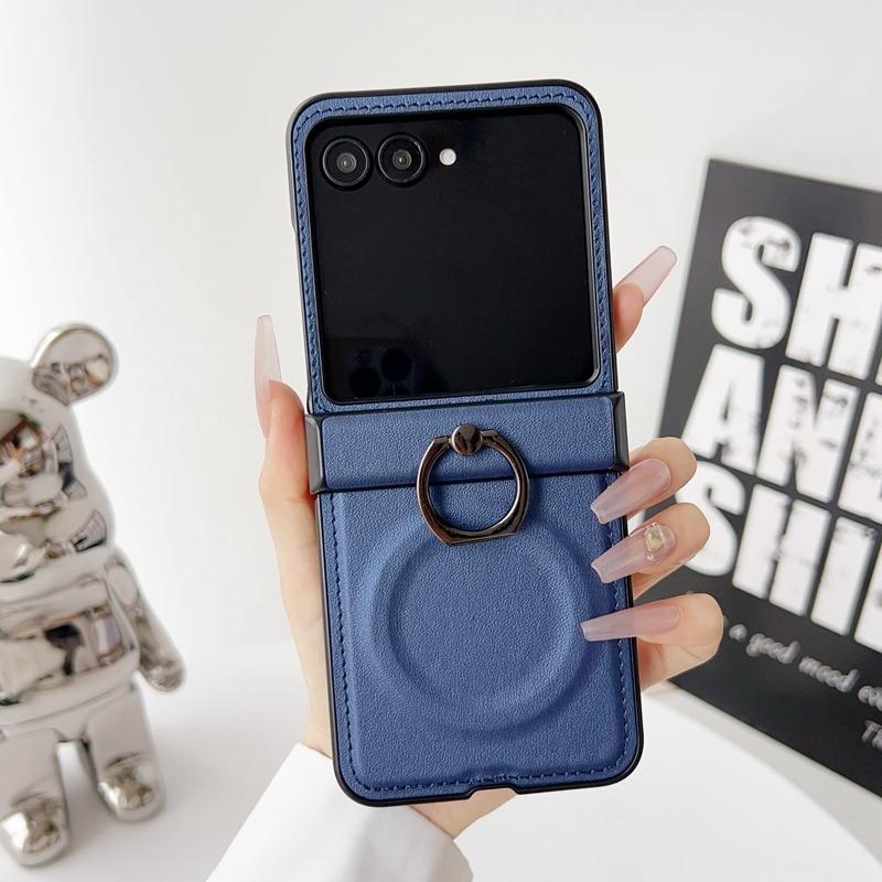 Ring Holder Leather Case for Samsung Galaxy Z Flip 7 6 Zflip 3 4 Magnetic Bracket Stand Matte Shockproof Cover