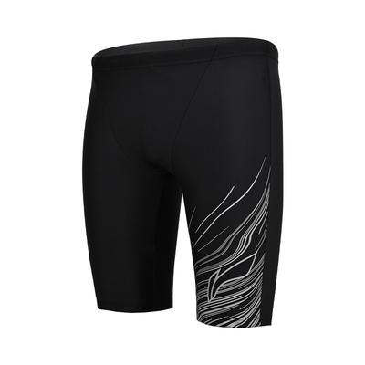 Li Ning Swimming Series Printed Mid Waist Straight Leg Swim Trunks Men Swimwear Black ASLT091-1