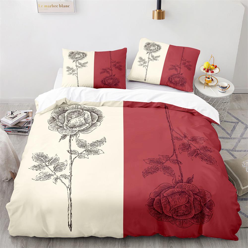 

Comforter Red Rose King Queen 3D Beautiful Flowers Theme Bedding Set For Women Girls Romantic Floral Comforter (quilt)-EU Single(135*200cm)3pcs