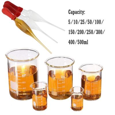 5 ml – 100 ml, 150 ml, 200 ml, 250 ml, 300 ml, 400 ml, 500 ml, Borosilikatglas, niedrige Form, Becher mit Glastropfer, Chemielabor, dicke Wand