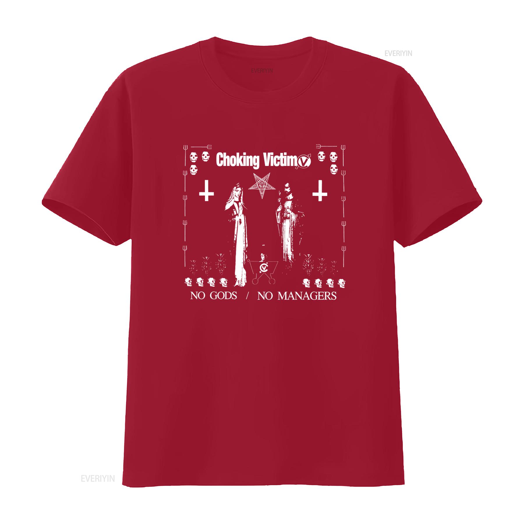 Choking Victim T Shirt No Gods Managers Print Punk Rock Style vintage Washed Breathable Stretched Comfortable Versatile S