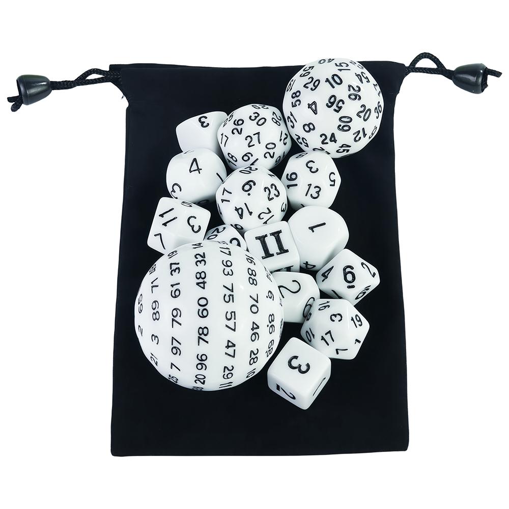 15pcs Opaque Polyhedral Dice Set D3-D100 for Tabletop Role Playing Games DNDGame TRPG Game Dice with Storage Bag