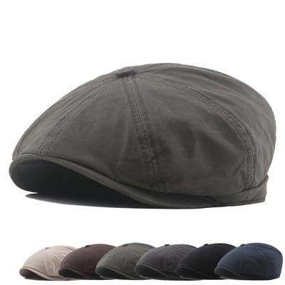 Beret Men's Winter Cotton Octagonal Cap Solid Color Cap British Newsboy Cap Sunshade Hat