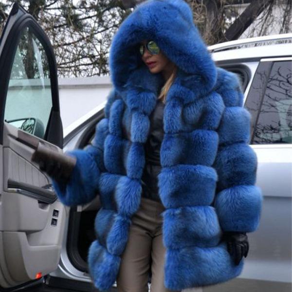 Autumn and Winter Imitation Fur Fox Hair Long Long Sleeve Fashion Hat Fur Coat Women's Coat