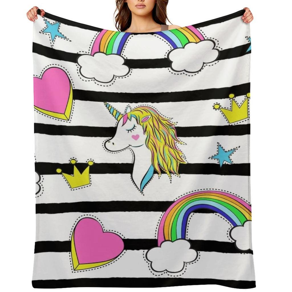 Retro Unicorn Throw Blanket for sofa Personalized Gift Decorative Beds Bed covers Blankets