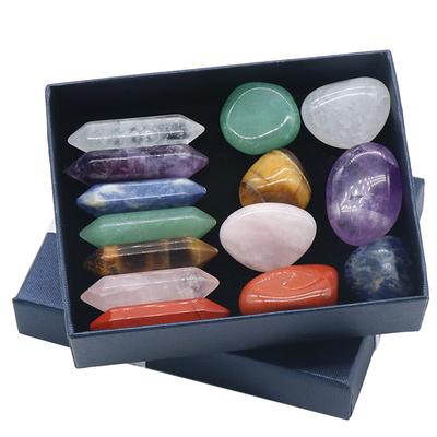 14 Pcs Premium Crystals Kit 7 Chakra Set Hexagonal Column Irregular Yoga Stone Spiritual Massage Sto