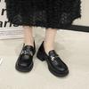 JK small leather shoes women's college style thick heel leather surface metal buckle women's new autumn black single shoes