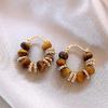 Silver Needle Resin Tiger's Eye Stone Round Leopard Pattern Earrings Retro Maillard Earrings Niche High-end Earrings