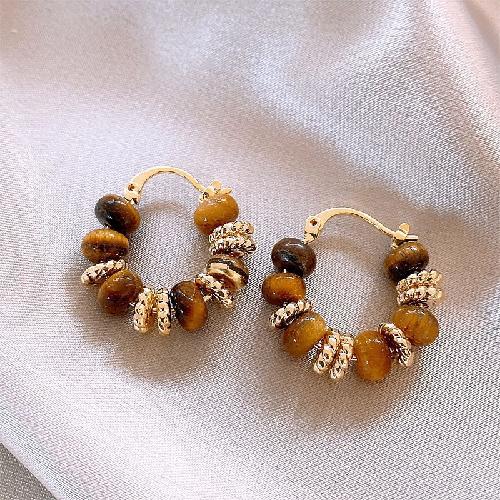 Silver Needle Resin Tiger's Eye Stone Round Leopard Pattern Earrings Retro Maillard Earrings Niche High-end Earrings