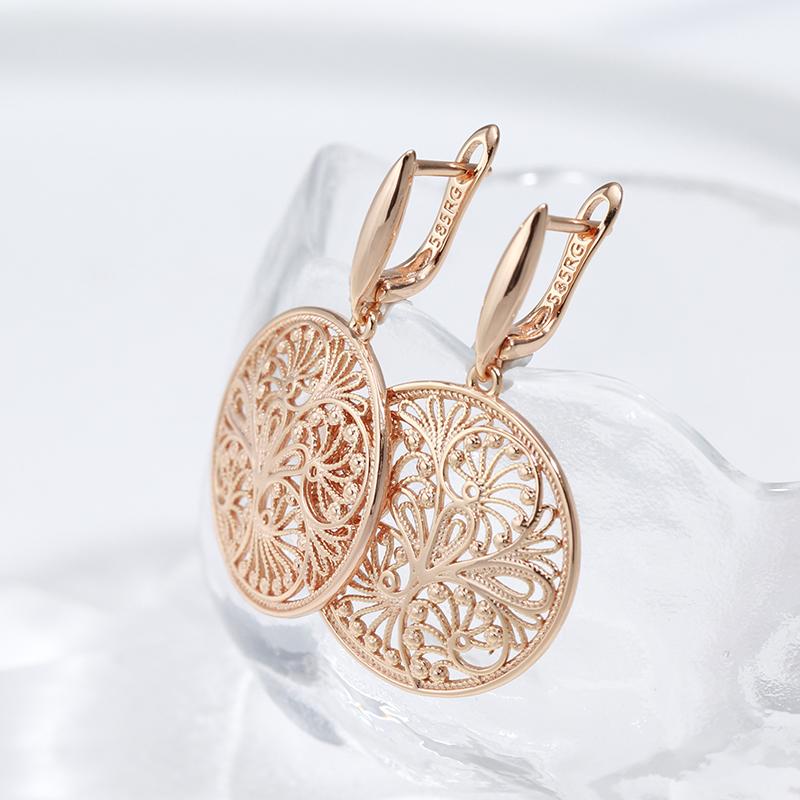 Fashion Glossy Dangle Earrings  Rose Gold Unusual Metal Sculpture Flower Earrings For Women Fine Daily Jewelry