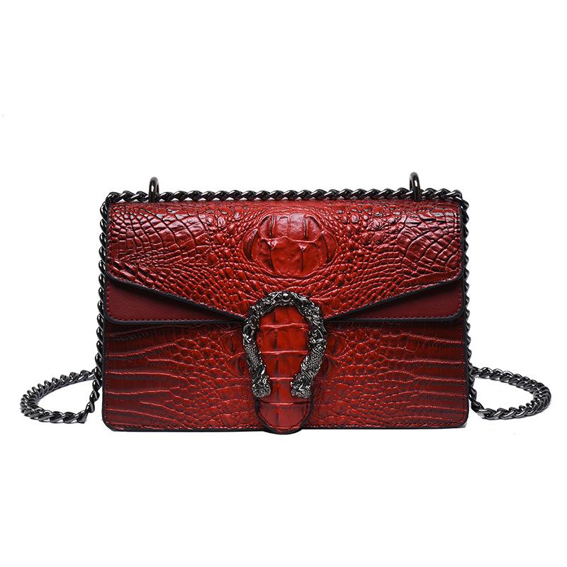 Bags Women's Bag 2025 New High-End Chain Crossbody Shoulder Bag European and American Retro Crocodile Pattern Small Square Bag