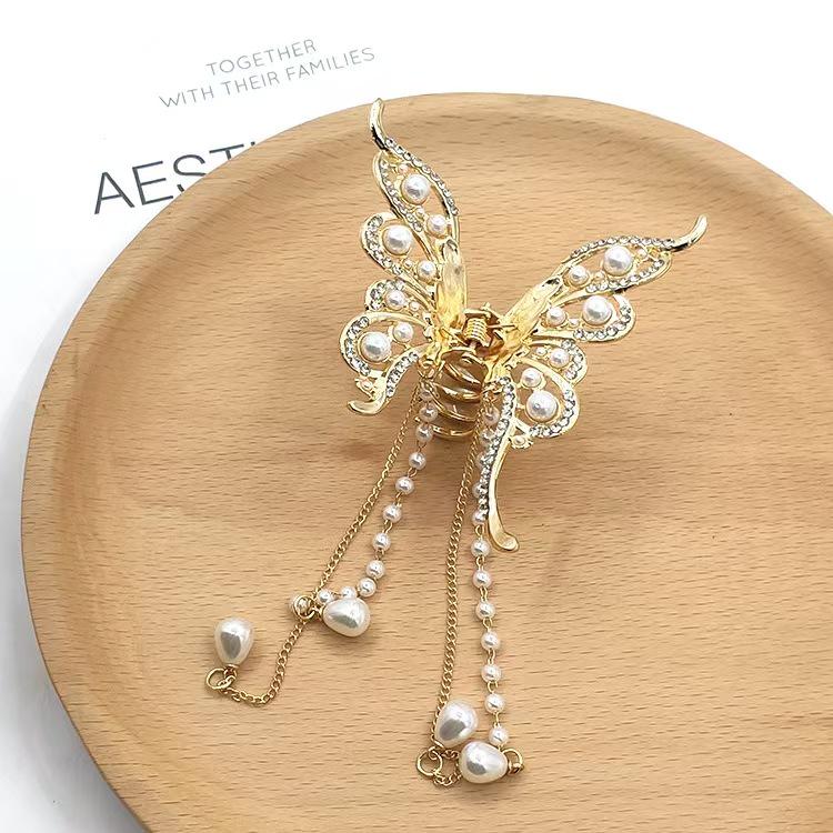 High-End Rhinestone Butterfly Hair Claw Clip - Korean Style Hair Accessory