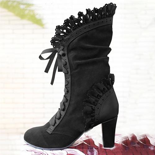 Damen High Heel Stiefel Steampunk Sexy Leder Wildleder Herbst Vintage Winter Schnürung Cosplay Stiefel