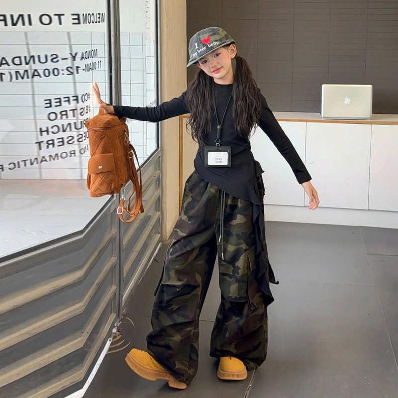 

2025 Girls Camouflage Cargo Pants & Jacket Set – Trendy Spring/Autumn Fashion for Big & Middle Kids 160 cm