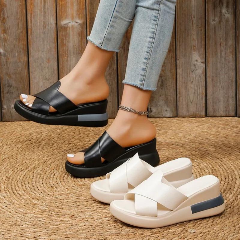 Wedge Heel Sandals Women's Summer New Fashion Muffin Open-toe Fairy Style Outside Wear Thick-soled Shoes Women