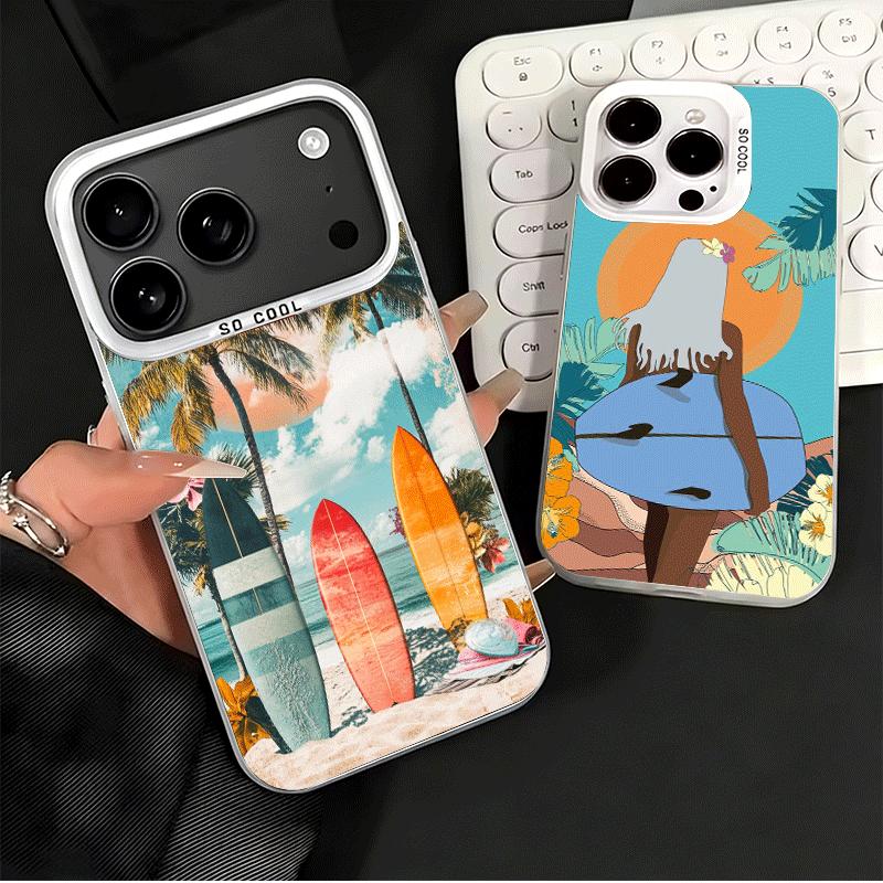 Surfboard Surfing Surf Summer Shockproof Phone Case for iPhone 17 Air 16 16E 15 Pro Max 14 Plus 13 Mini 12 Back Cover Anti Fall