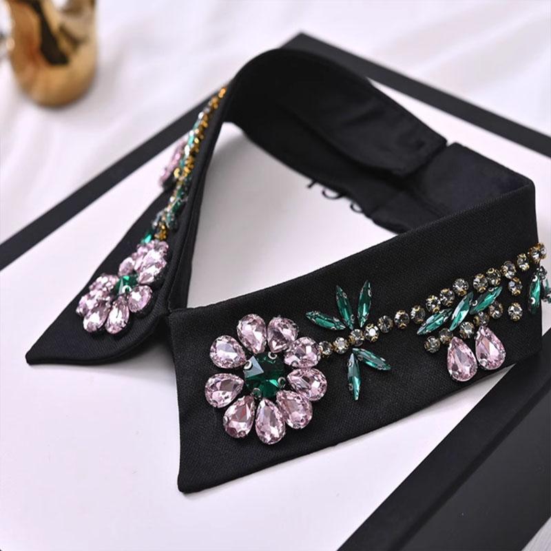 Vintage Women Sequins Detachable Collars Faux White Black False Collars Woman Tie Fashion Removable Diamond Fake Collar Women