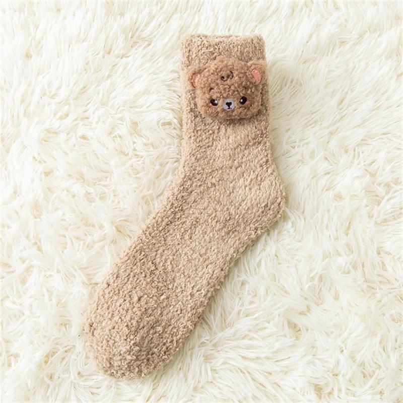 Japanese Women Girl Cute Coral Fleece Slipper Socks 3D Stuffed Animal Doll Thick Warm Thermal Fuzzy Floor Sleeping Socks