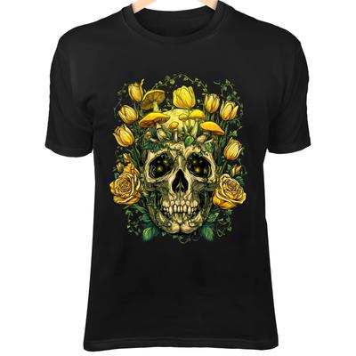 Frühlings-Gothic-Schädel - Tulpen, Efeu & Leuchtende Blüten Fantasie-Kunst