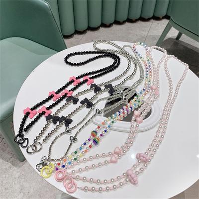 Cute Bohemia Style Pearl Beaded Stone Mobile Phone Chain Stylish Long Strap Ladies Anti-lost Mobile Phone Rope Key Lanyard Strap