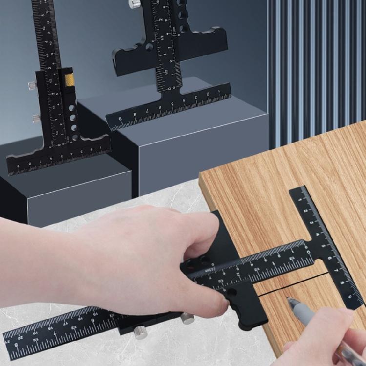 Woodworking T Ruler Scriber Gauge Carpentry Scriber Aluminum Sliding Scribing Ruler Multifunctional Measurement Tool