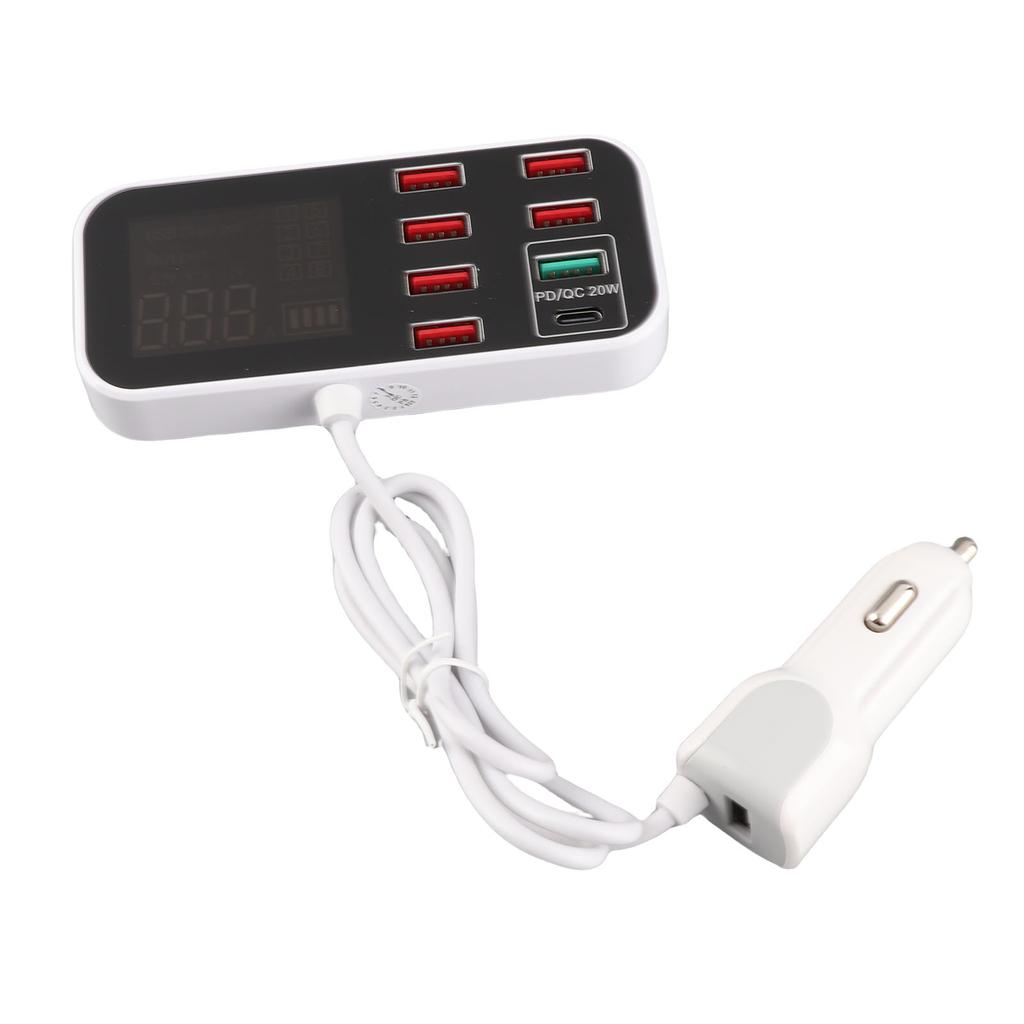 40W Multiple USB Car Charging Station 8 Ports USB Car Display Charger Adapter QC3.0 and Type C PD Car Charger Adapter