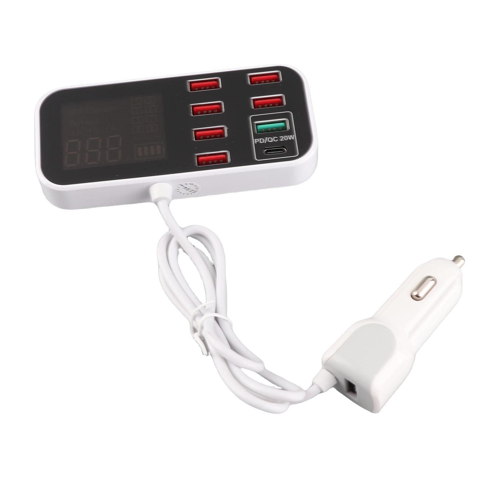 

40W Multiple USB Car Charging Station 8 Ports USB Car Display Charger Adapter QC3.0 and Type C PD Car Charger Adapter