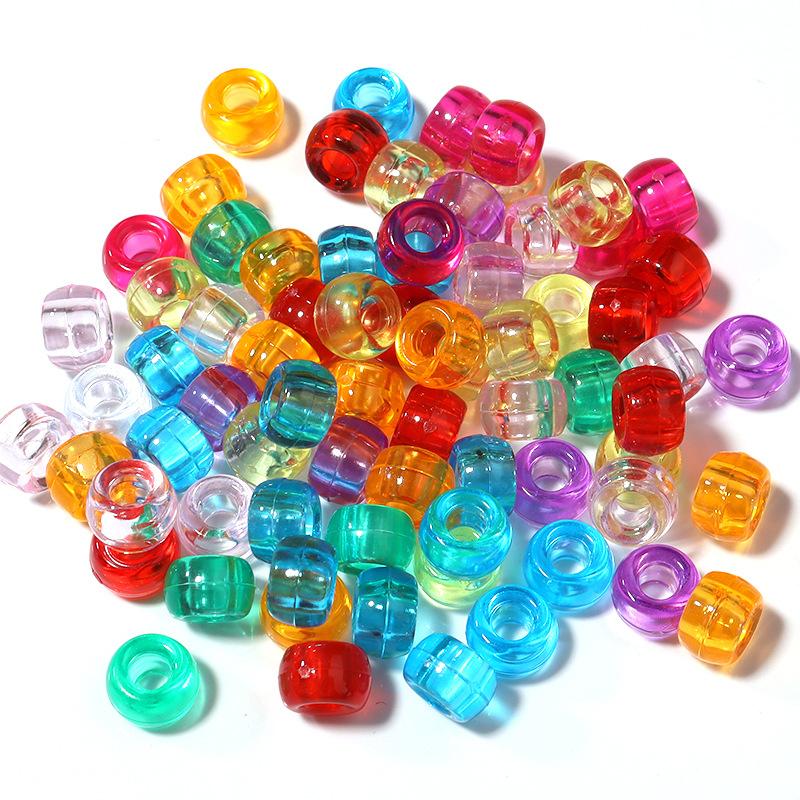 TX80 100pcs 6*9mm New Multiple Models Round Acrylic Exquisite Handmade Scattered Beads Big Hole Spacer Hair Bead Jewelry DIY