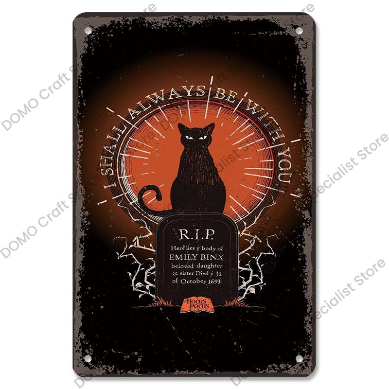 Happy Halloween Retro Poster Metal Plate Jack-O-Lantern Black Cat Witch Metal Tin Signs Vintage Halloween Party Living Room Home