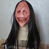 Halloween Horror Long-Haired Demon Mask Red-faced Demon Mask Toothy Demon Latex Long Hair Mask