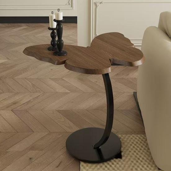 C-Shaped End Table with Wooden Butterfly Tabletop Modern Coffee Table with Metal Frame Home Office Living Room Bedroom Sofa Couch Small Side Table