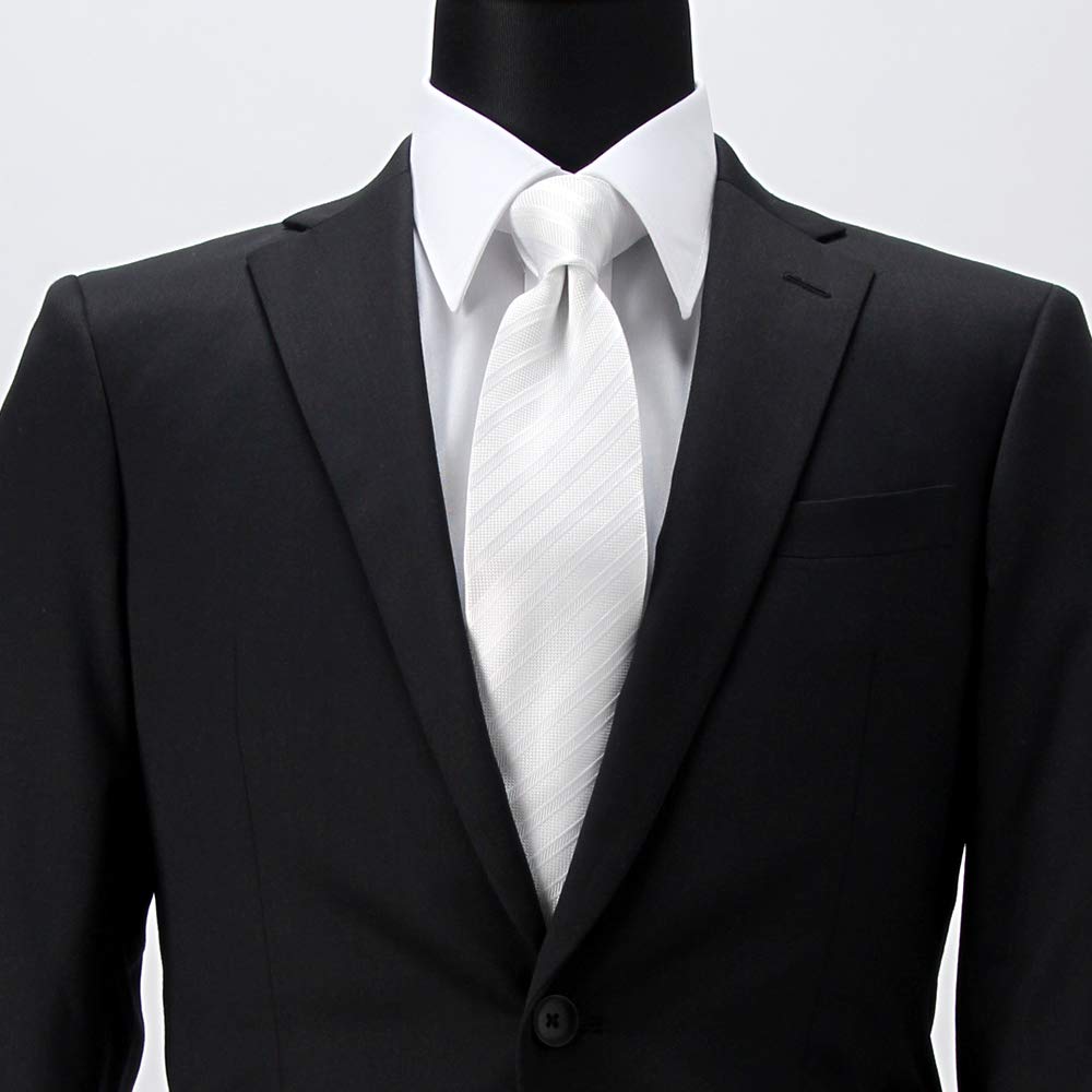 [Dress Code 101] Formal Wedding Tie, Striped, Men's, Groom, Formal Occasions, Entrance Ceremonies, Washable, White, Solid Color, TIE-781REI, Made in