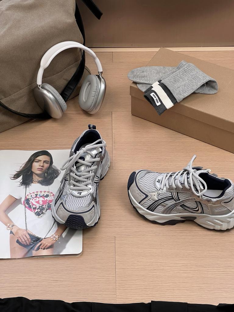 Leather breathable mesh dad shoes women's 2025 summer new thick-soled heightening versatile thin casual jogging sneakers