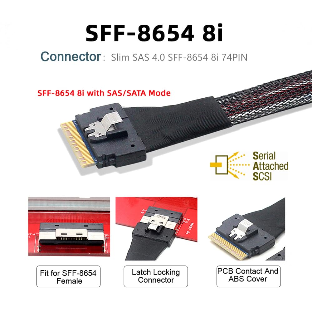 Xiwai 8i Slimline SAS Host RAID To 8 SATA Target Data Transfer Hard Disk Fanout RAID Cable with 1 To 8 SFF-8654 74-Pin 4.0 7-Pin Splitter, 0.5M