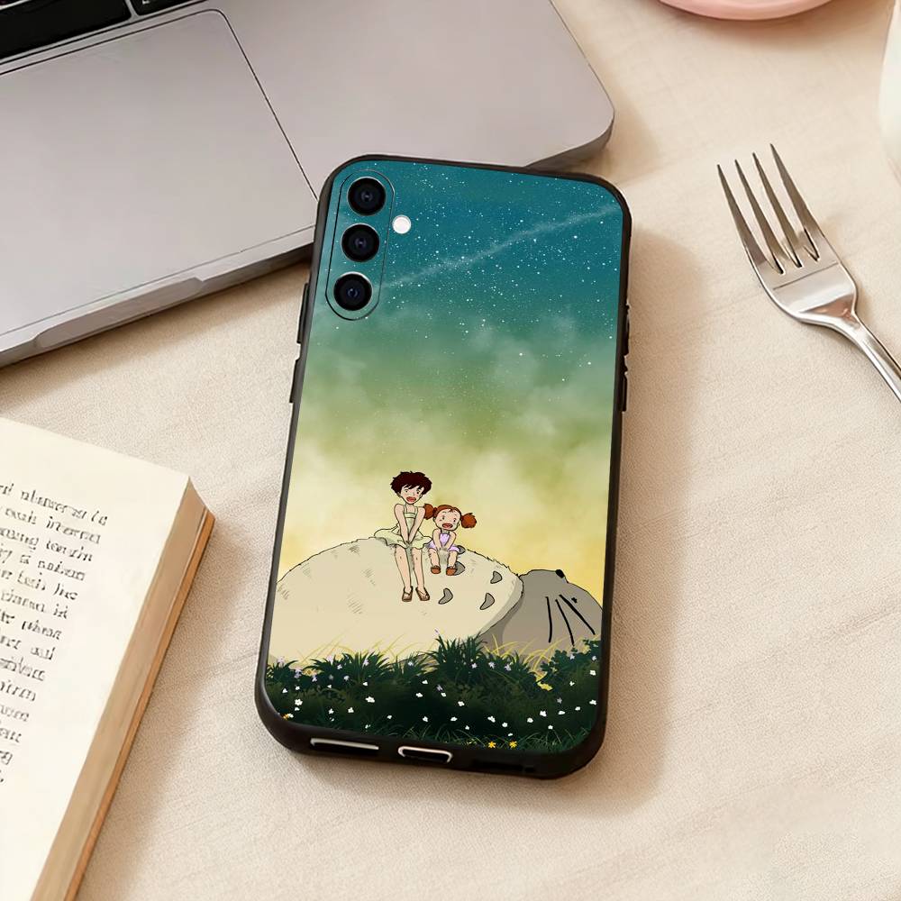 Cute Art T-Totoro-o Anime Phone Case For Samsung Galaxy A73,A72,A71,A70,A53,A52,A51,Soft Silicone Black Cover