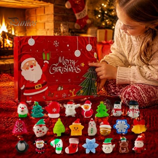 Holiday Advent Calendar Merry Christmas Calendar, with 24 Stress Relief Squeeze Toys, Toys Days Xmas Countdown Box, Party Gift To
