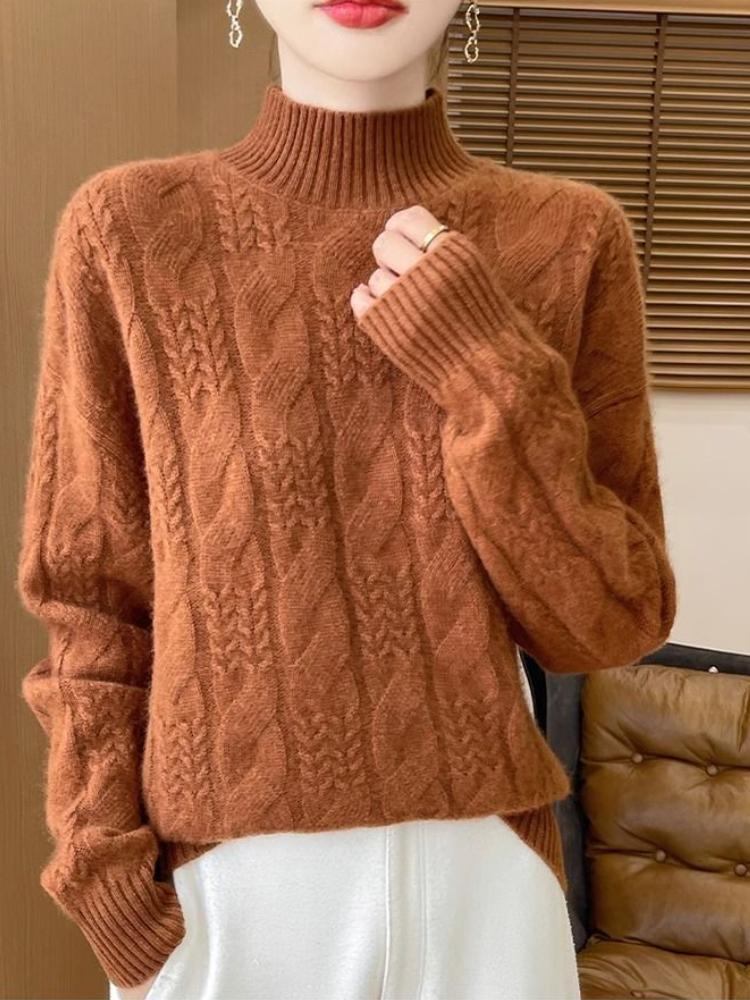 Women's Casual Sweater - Soft Thick Half-Turtleneck Long Sleeve Pullover, Loose Fit Solid Color Top with Medium Stretch, All-Season Sweater