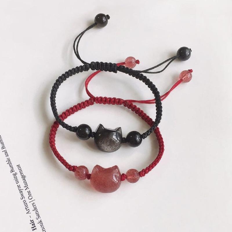 Lucky Pink Crystal Cats Friendship Bracelets For Best Friend Bff Matching Rope Chain Bracelet For Couples Jewelry Gift