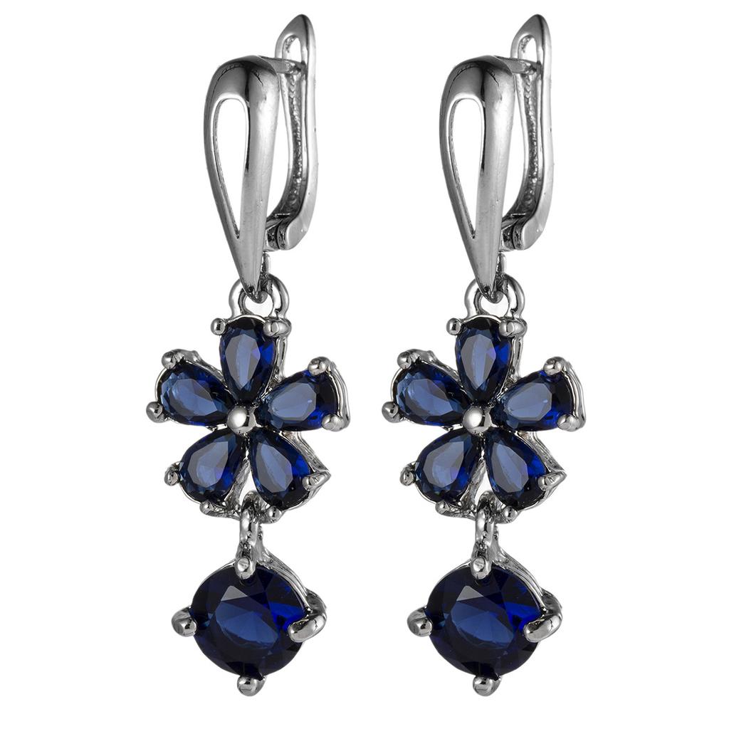 SODROV Tropfenohrringe mit königsblauer Blume und Zirkon