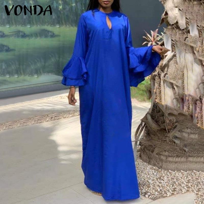 VONDA Primavera Moda Femenina Plisado Holiday Vestido Largo Manga  Acampanada Elegante Fiesta Maxi Vestidos Sueltos Plus Size Kaftan comprar a  buen precio — entrega gratuita, reseñas reales con fotos — Joom