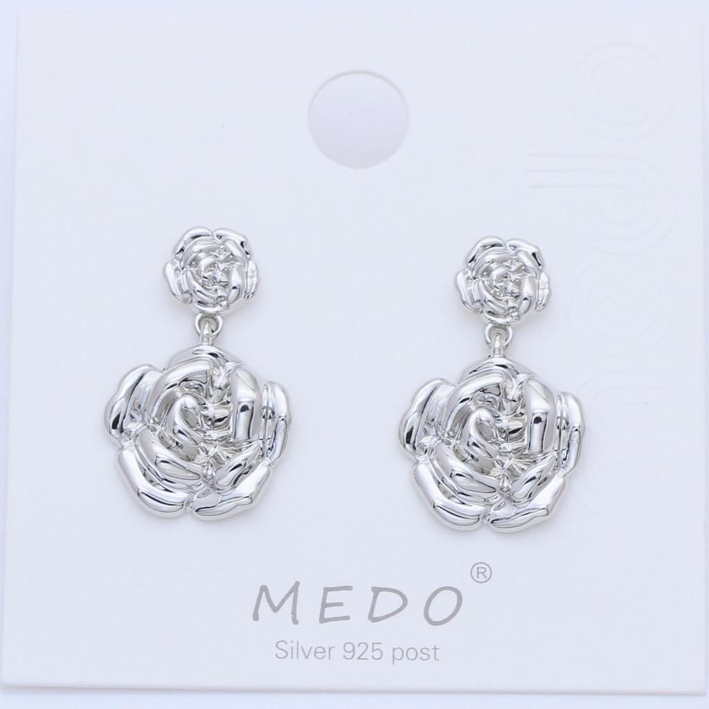 S925 Silver Floral Rose Stud Earrings with Gold Retention for Women