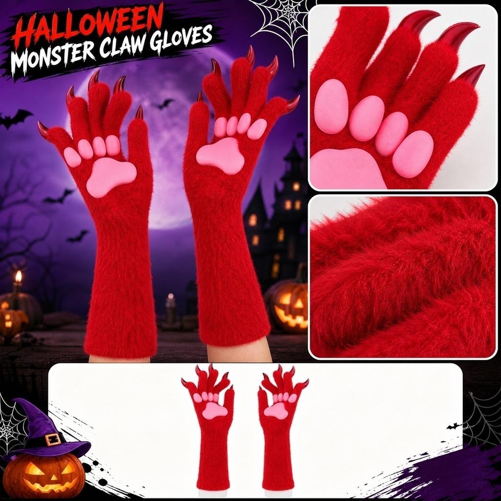 Halloween Silicone Gloves with Pads, Long Tips for Scary Costume