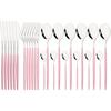 24Pcs Cutlery Stainless Steel Tableware Mirror White Gold Dinnerware Set Western Knife Fork Spoon Flatware Kitchen Silverware