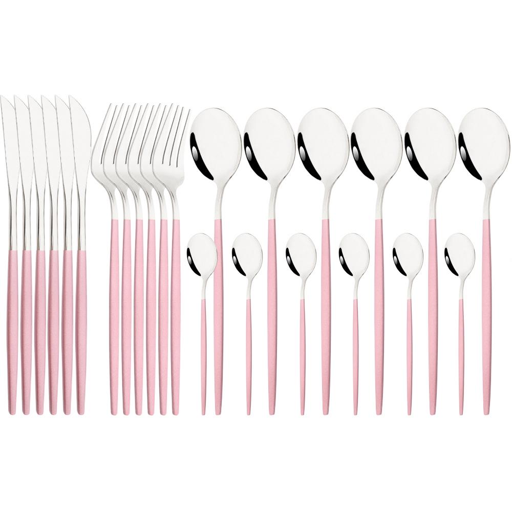 24Pcs Cutlery Stainless Steel Tableware Mirror White Gold Dinnerware Set Western Knife Fork Spoon Flatware Kitchen Silverware