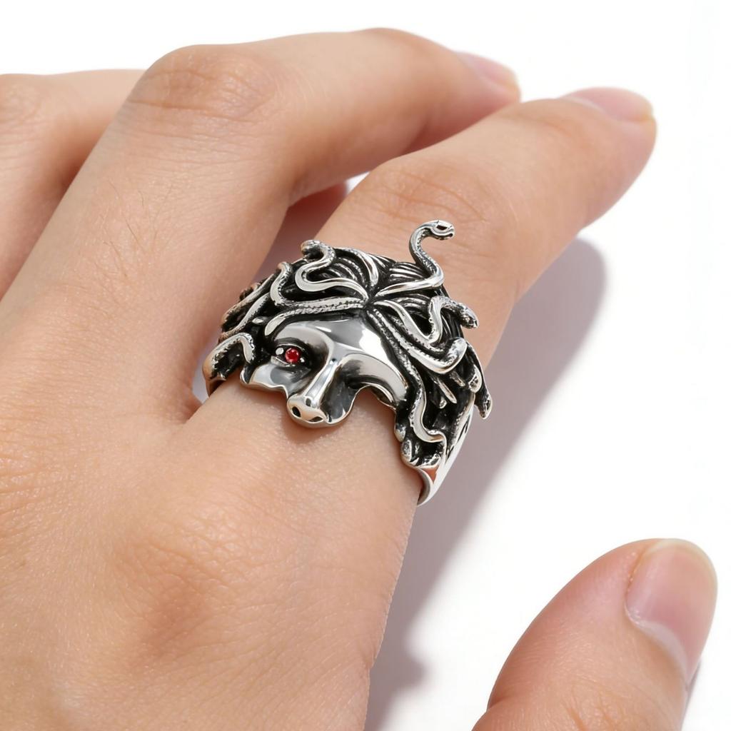 European and American Personality Retro Ancient Greek Mythology Medusa Snake Head Men, Ring