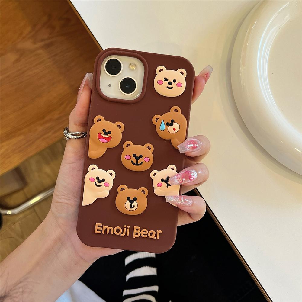 Cute Bear Cartoon Animal Silicone Phone Case for IPhone 12 13 14 15 16 Pro Max 14 15 Plus 15pro 11 Shockproof Soft Lovely Cover