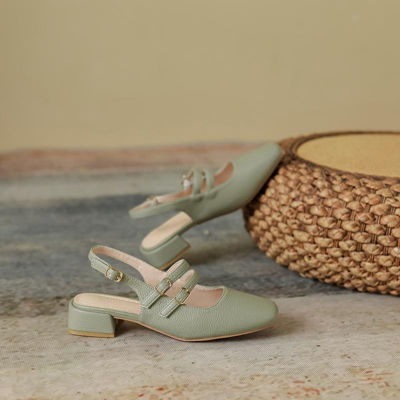 

Fashion mary janes shoes woman square toe slingback sandals double leather belt gladiator sandalias mujer med-high heels sandales 39 зелёный