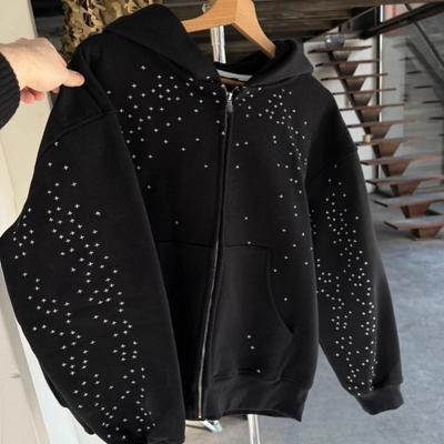 Avrupa ve Amerikan Gotik tarzı tasarım, sokak modası trendi, bol kesim, erkek ve kadın kişiselleştirilmiş fermuarlı kapüşonlu sweatshirt